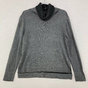 Peruvian Connection Medium Gray Silver Long Sleeve Cowl Neck Fine Knit Top